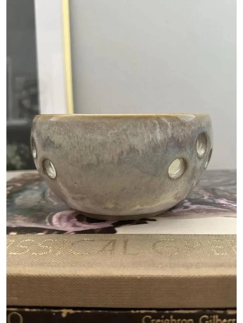 Vintage Studio Pottery Candle Holder Bowl w/ Holes Rustic Glaze Artisan Ceramic